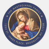 Religieuze Madonna- & Child-kerstretour-adres Ronde Sticker (Voorkant)