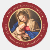 Religieuze Madonna- & Child-kerstretour-adres Ronde Sticker (Voorkant)