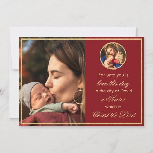 Religieuze Madonna en kindfoto Katholieke Kerstmis Feestdagenkaart (Voorkant)