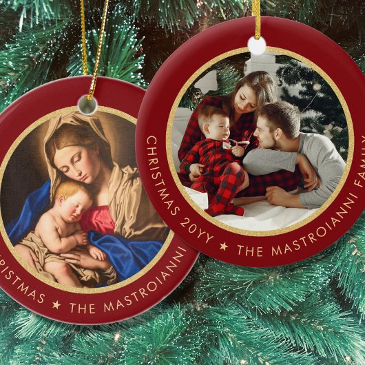 Religieuze Madonna en kindfoto's met kerstmis Keramisch Ornament