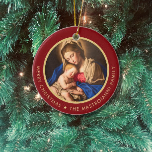 Religieuze Madonna en kindkatholieke kerstcadeautj Keramisch Ornament