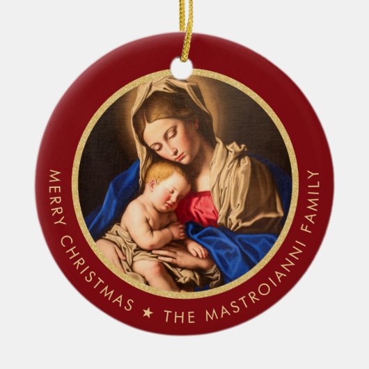 Religieuze Madonna en kindkatholieke kerstcadeautj Keramisch Ornament (Voorkant)