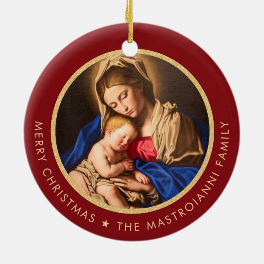Religieuze Madonna en kindkatholieke kerstcadeautj Keramisch Ornament (Achterkant)