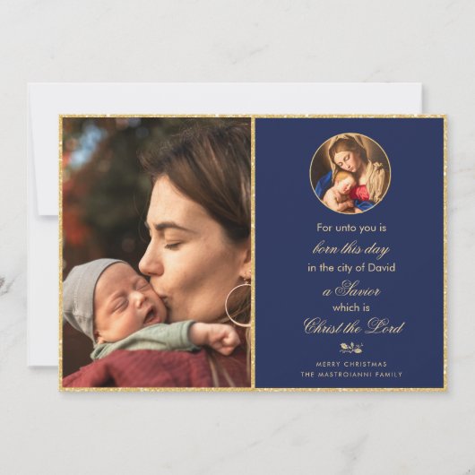 Religieuze Madonna en kindkatholieke kerstfoto Feestdagenkaart (Voorkant)