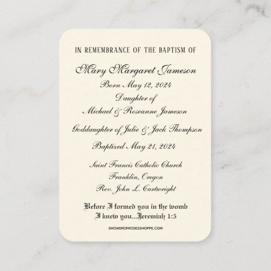 Religieuze Maria en Baby Jezus Doopherdenking Visitekaartje (Achterkant)