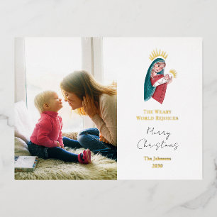 Religieuze Maria en baby Jezus Kerstmis Folie Feestdagen Briefkaart