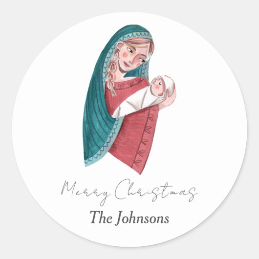 Religieuze Maria en baby Jezus Kerstmis Ronde Sticker (Voorkant)