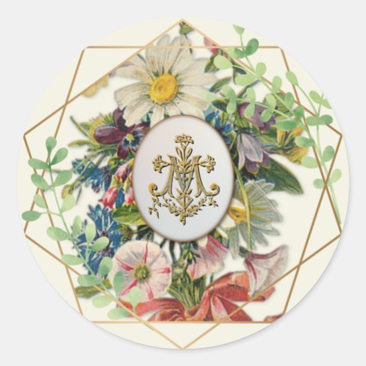Religieuze Marian Cross  Floral Katholiek Ronde Sticker (Voorkant)