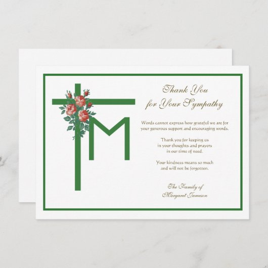 Religieuze Marian Cross Funeral Rozen condoleances Bedankkaart (Voorkant / Achterkant)