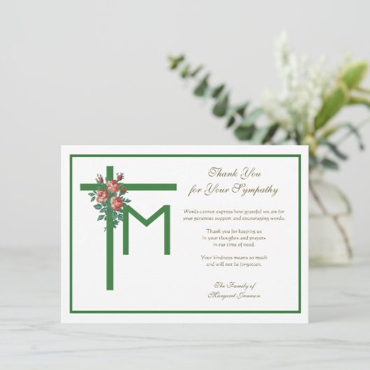 Religieuze Marian Cross Funeral Rozen condoleances Bedankkaart (Staand voorkant)