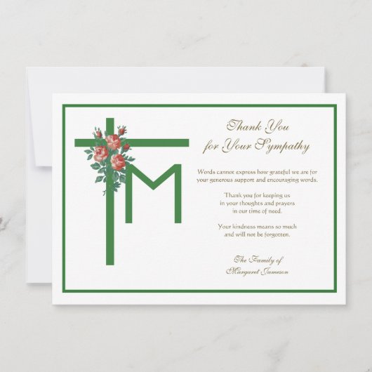 Religieuze Marian Cross Funeral Rozen condoleances Bedankkaart (Voorkant)