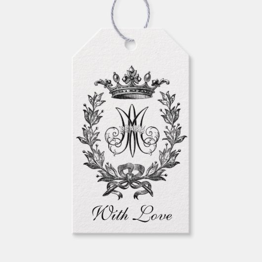 Religieuze Marian Monogram "M" Zwarte & Witte Gift Cadeaulabel (Voorkant)