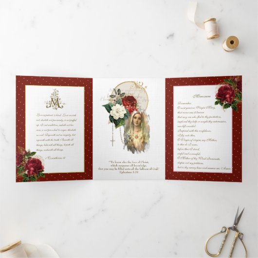 Religieuze Mary Rosary Prayer Valentijn Drieluik Kaart (Binnen)