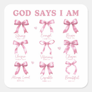 Religieuze moderne Coquette Roze Bogen God zegt da Vierkante Sticker
