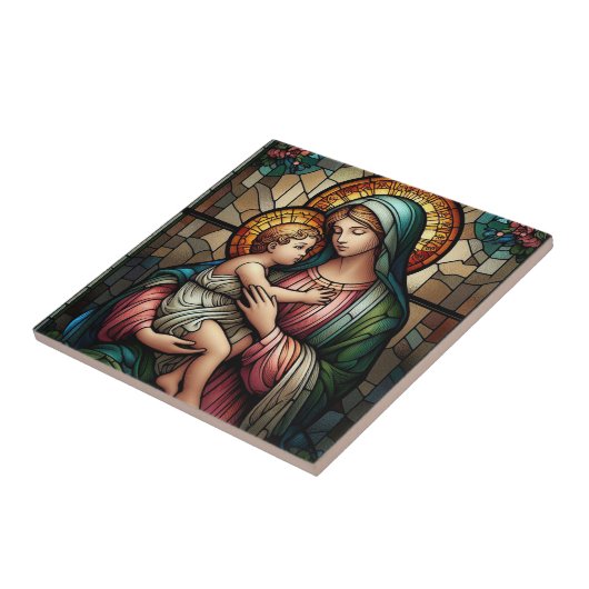 Religieuze moeder en kind tegeltje (Zijkant)