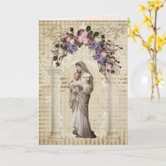 Religieuze Moederdag Maagd Maria Lam Jezus Kaart (Gele Bloem)