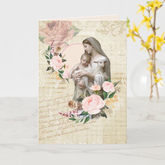 Religieuze Moederdag Maagd Maria Lam Jezus Kaart (Gele Bloem)