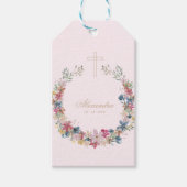 Religieuze mooie veldboeketten gouden kleur cadeaulabel (Voorkant)