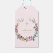 Religieuze mooie veldboeketten goudkleurig cadeaulabel (Voorkant)