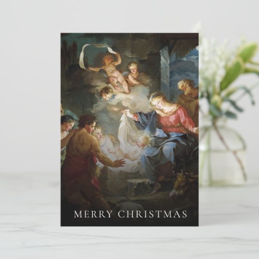 Religieuze nativescherm familie kerstfoto's feestdagenkaart (Staand voorkant)