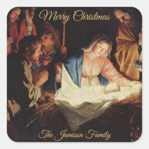 Religieuze nativiteit Gold Calligraphy Kerstcadeau Vierkante Sticker