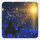 Religieuze nativiteitsmarine blauw kerstfeest vierkante sticker (Voorkant)