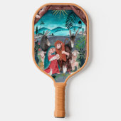 Religieuze nativiteitsscène blauw, rode Mary & Jez Pickleball Paddle (Achterkant)