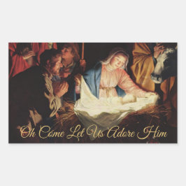 Religieuze Nativiteitsscène Gold-kalligrafie Rechthoekige Sticker