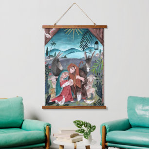 Religieuze nativiteitsscène Mary & baby Jesus Tape Hangend Wandkleed