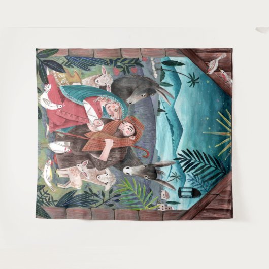 Religieuze nativiteitsscène Mary & baby Jesus Wandkleed (Voorkant (horizontaal))