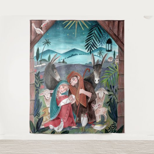 Religieuze nativiteitsscène Mary & baby Jesus Wandkleed (Voorkant)