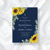 Religieuze Navy Blauwe Bloemige Zonnebloem Bruilof Kaart