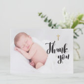 Religieuze Newborn Baby Foto Baptisme Hartelijk da Bedankkaart (Staand voorkant)