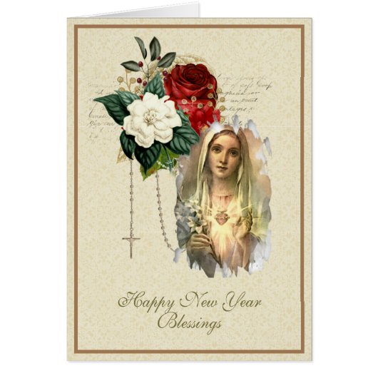 Religieuze nieuwjaarsperiode Mary Rosary Floral (Voorkant)