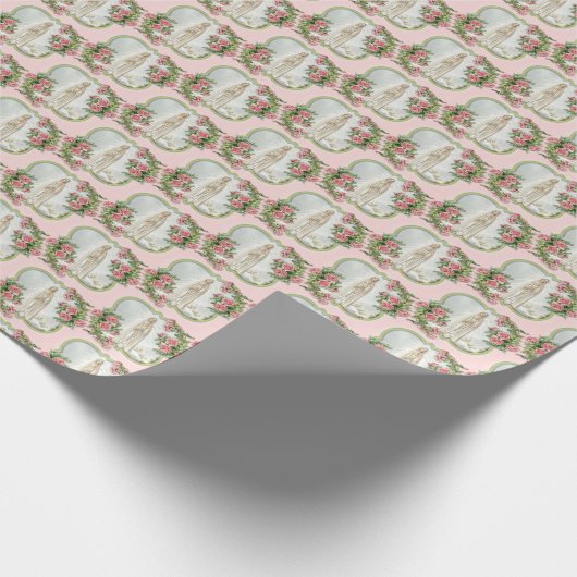 Religieuze Onze dame van Fatima Maagd Mary Pink Ro Cadeaupapier (Hoek)