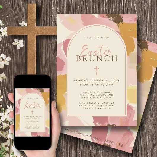 Religieuze Paasbrunch Moderne Roze Bloemen Kaart