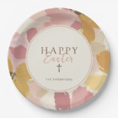 Religieuze Paasbrunch Moderne Roze Bloemen Papieren Bordje (Voorkant)