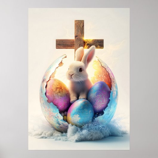 Religieuze Paashaas Cross Wall Art Poster (Voorkant)