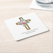Religieuze Pasen Hij is Risen Hood Cross Floral Kartonnen Onderzetters (Schuin)