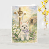 Religieuze Pasen Westie Watercolor Kaart (Gele Bloem)