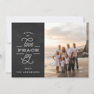 Religieuze Peace Love Joy Chalk kerstfoto Feestdagenkaart