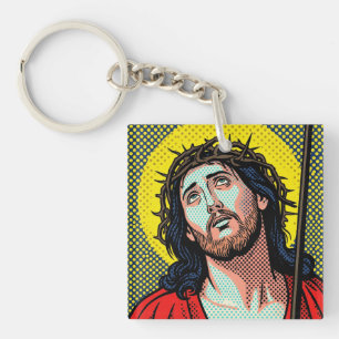Religieuze Pop Art Doornenkroon Halftone Stripverh Sleutelhanger