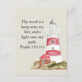 Religieuze psalm rode vuurtoren strand briefkaart