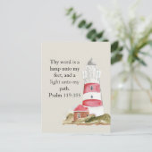 Religieuze psalm rode vuurtoren strand briefkaart (Staand voorkant)
