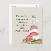 Religieuze psalm rode vuurtoren strand briefkaart (Voorkant / Achterkant)