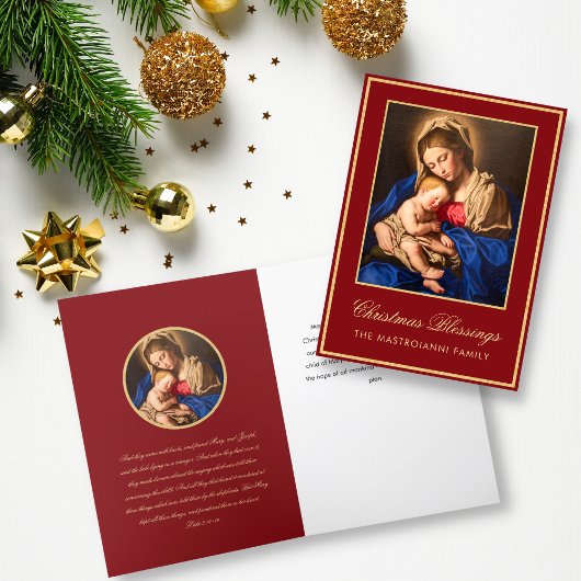 Religieuze Red Gold Madonna en kerstmis Feestdagen Kaart