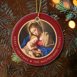 Religieuze Red & Gold Madonna en kerstmis voor kin Keramisch Ornament