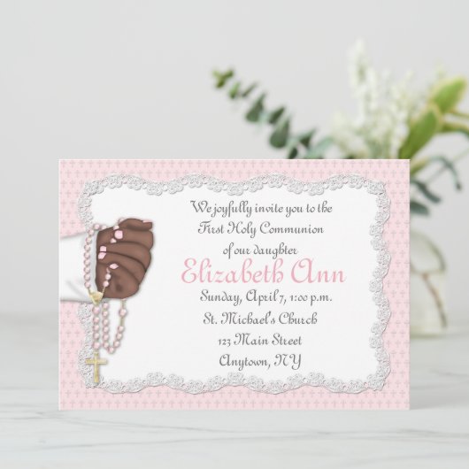 Religieuze roze Rosary Beads Kaart (Staand voorkant)