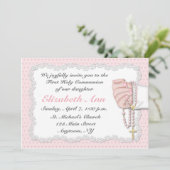 Religieuze Roze Rosary Beads Uitnodiging (Staand voorkant)