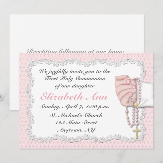 Religieuze Roze Rosary Beads Uitnodiging (Voorkant / Achterkant)